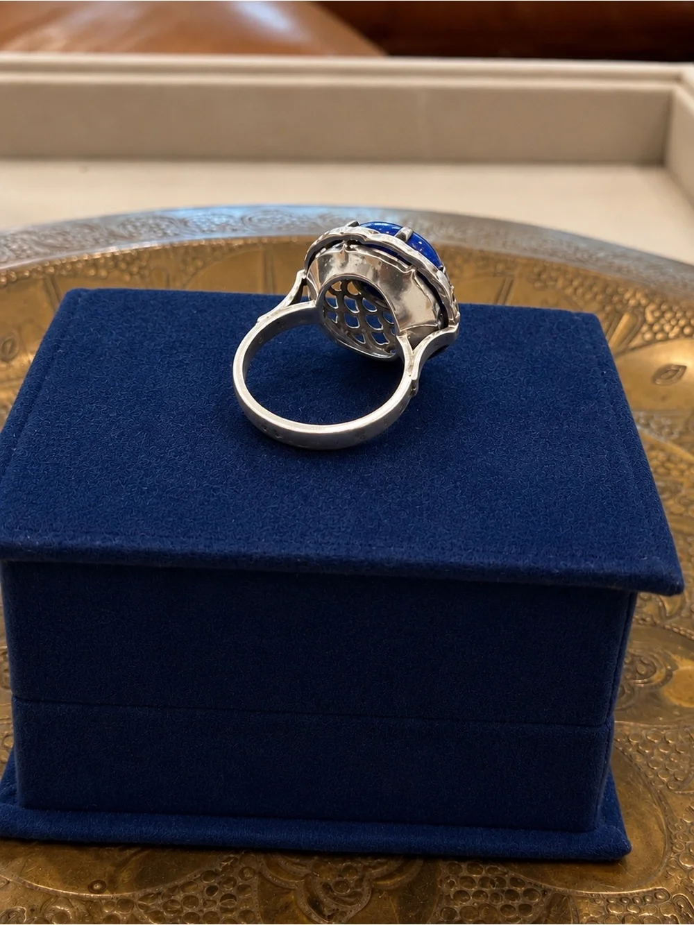Vintage Lapis Lazuli Silver Filigree Statement Ring Size 5.75